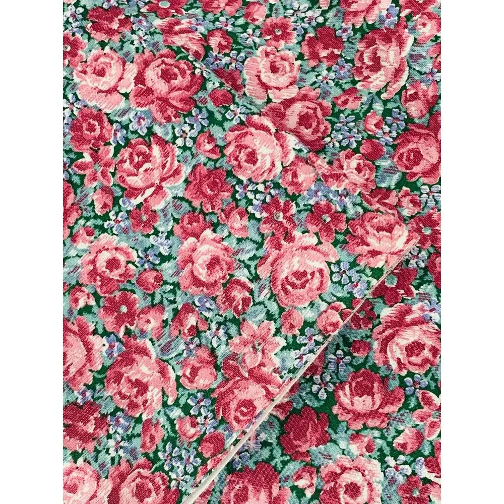 Quilting Fabric By The Yard Mauve Rose Peter Pan Vtg Green 44 Wide Small Print